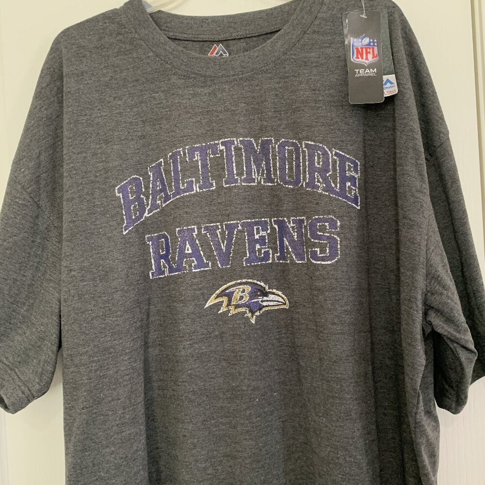 Baltimore Ravens T-Shirt Majestic NFL Football Gray Men’s Big & Tall Size 3XT - Picture 3 of 4